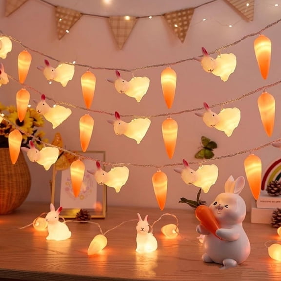 Wooowa Easter 3m Bunny Carrot LED String Light Mini Glow Design Festive Scene Ambiance Home Party Decor Easter Accent