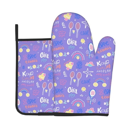 

KLL Tennis 1 Pattern Oven Mitts and Pot Holders 2pcs Sets for Kitchen Oven Mitt Heat Resistant 536°F Oven Gloves for Kitchen Cooking and Baking