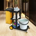 thumbnail image 6 of TUFFIOM Commercial Traditional Cleaning 3-Shelf Janitorial Cart, 500 Lbs Capacity Housekeeping Cart, Wheeled with Yellow VinylBag and Cover w Lid, Black, 6 of 18