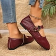 thumbnail image 6 of BRGZLK Mary Jane Shoes for Women Trendy Solid Color Round Toe Woven Print Ballet Flats with Strap Dressy Comfortable Casual Shoes Wine 6.5, 6 of 9