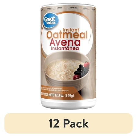 (12 pack) Great Value Oatmeal, Fluffy Instant Hot Cereal Breakfast, 16 oz