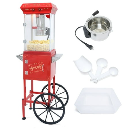 Ganeed Popcorn Maker Machine - Professional Cart With 8 Oz Kettle Makes Up to 32 Cups - Vintage Popcorn Machine Movie Theater Style - Red