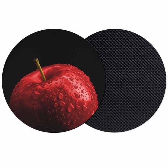 Red Fruit Coasters Set of 2, Absorbent Coasters for Drinks, Modern Minimalist Decor Black Background Coaster for Desk Coffee Table Protection, Home Decor House Warming Gifts 4"