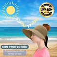 thumbnail image 2 of Straw Sun Summer&nbsp;Visor for Women, Female Wide Brim UPF 50+ UV Protection Hat, Ladies Adjustable Roll UP Messy Bun Ponytail Cap, Foldable Packable Beach Travel Hat, Windproof Chin Strap, 2 of 5