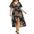 thumbnail image 1 of MYLookk Women Plus Size Summer Floral Print Bohemain V Neck Short Sleeve Irregular Dress, 1 of 4