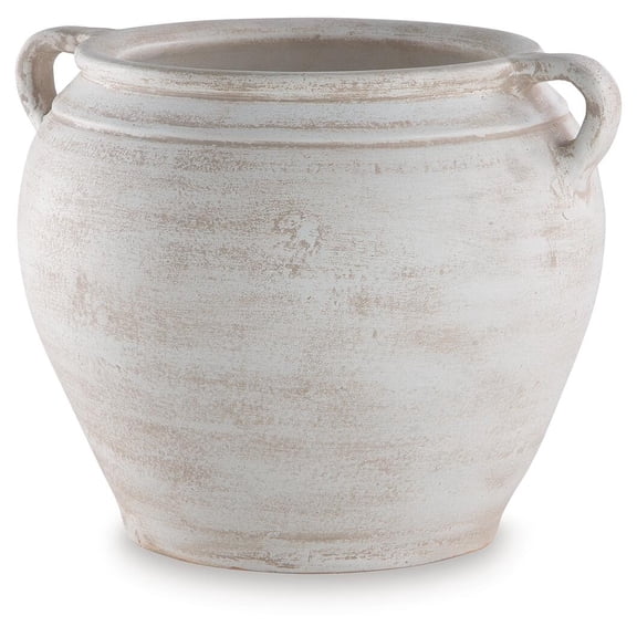 Signature Design by Ashley Meadie 9.25" Vase, Distressed White Terra Cotta