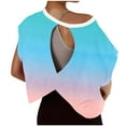 thumbnail image 2 of Olyvenn Workout Tops for Women Open Back Short Sleeve Oversized Athletic Shirt Casual Loose Yoga Tee Trendy Gradient Color Crop Top Sky Blue L, 2 of 5