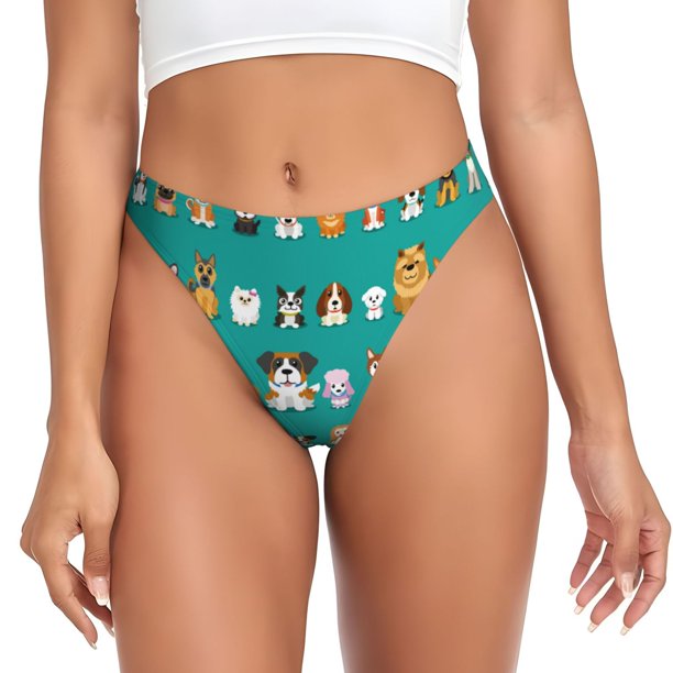 Balery Cartoon Dogs Tangas de Algodón para Mujer con Estampado – Ropa Interior Sexy, Transpirable, G-string-XX-Large