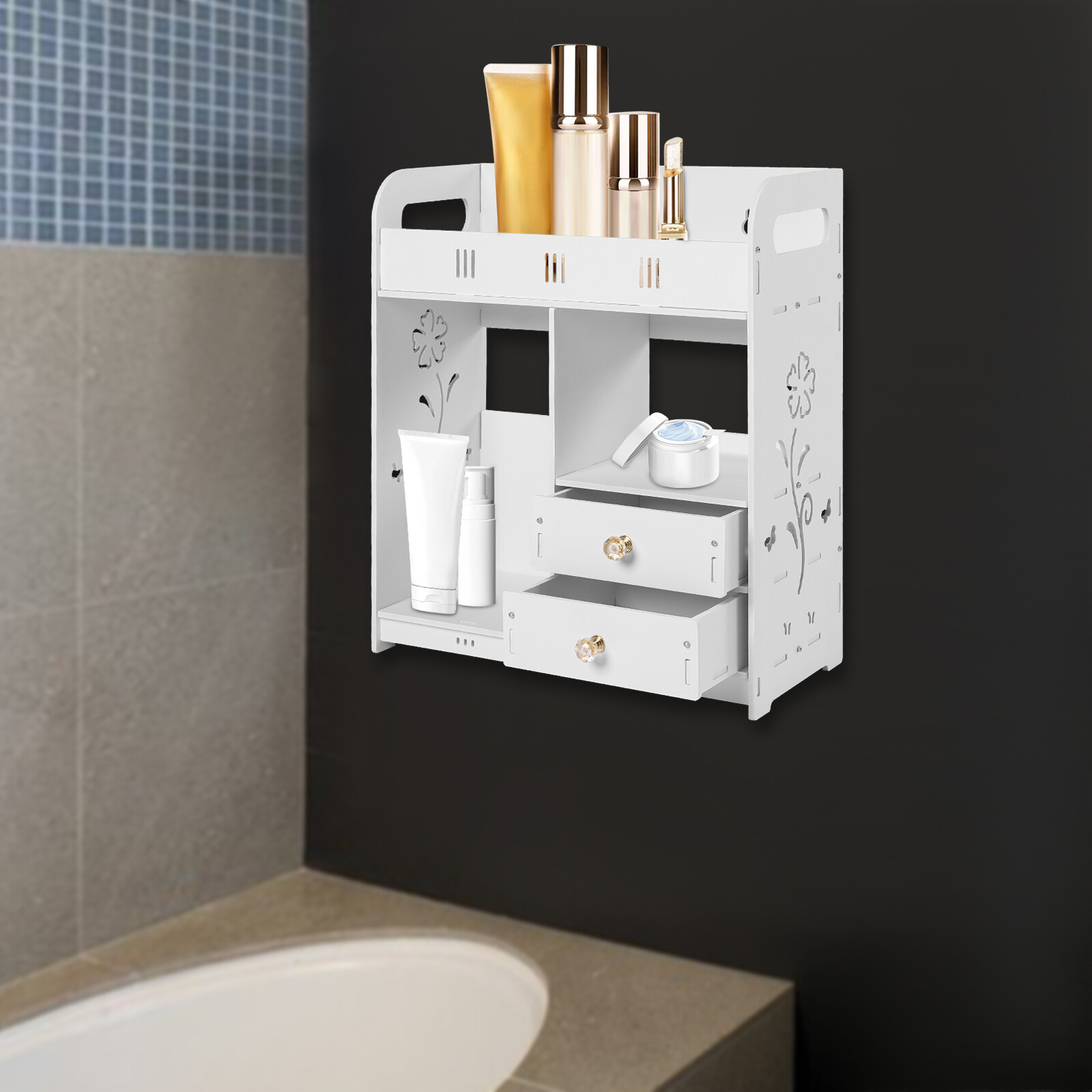 Bathroom Wall Cabinet Wall Mounted Shelf Small Kitchen Toilet Drawer Organizer for Bathroom, Living Room
