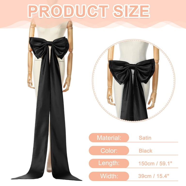 Uxcell Satin Big Bow for Wedding Dresses, Long Detachable Satin Bow Sweep Train for Formal Dress - 59 Inch & Black