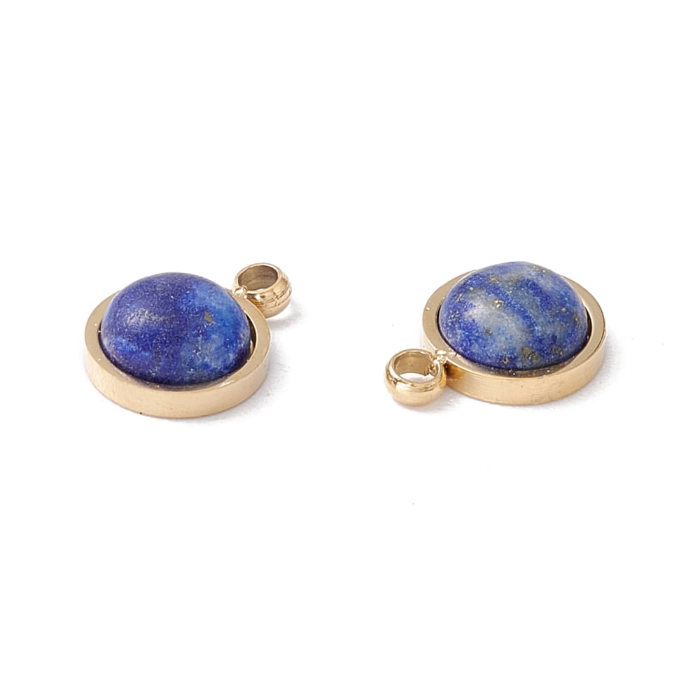 20pcs Mixed Stone with Ion Plating(IP) golden 304 Stainless Steel Findings Half Round 7.5x5.5x3mm Hole: 1mm