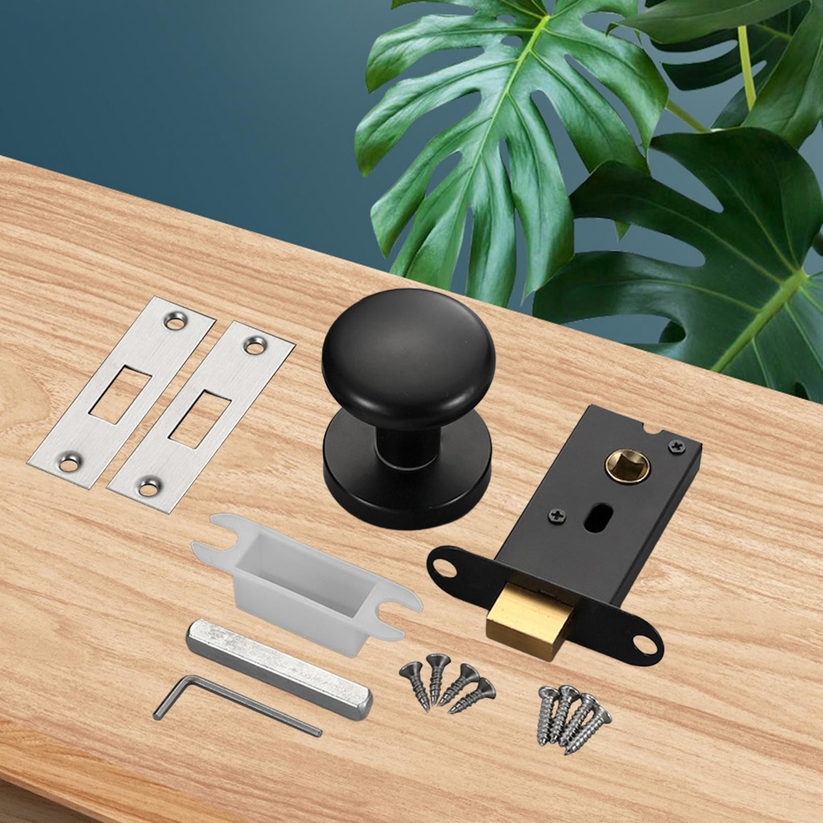 Esquirla Passage Door Knob, Round Doorknob, Single Side Hidden Lock Hardware Interior Door Knob Keyless for Closet Living Room Hallway Black