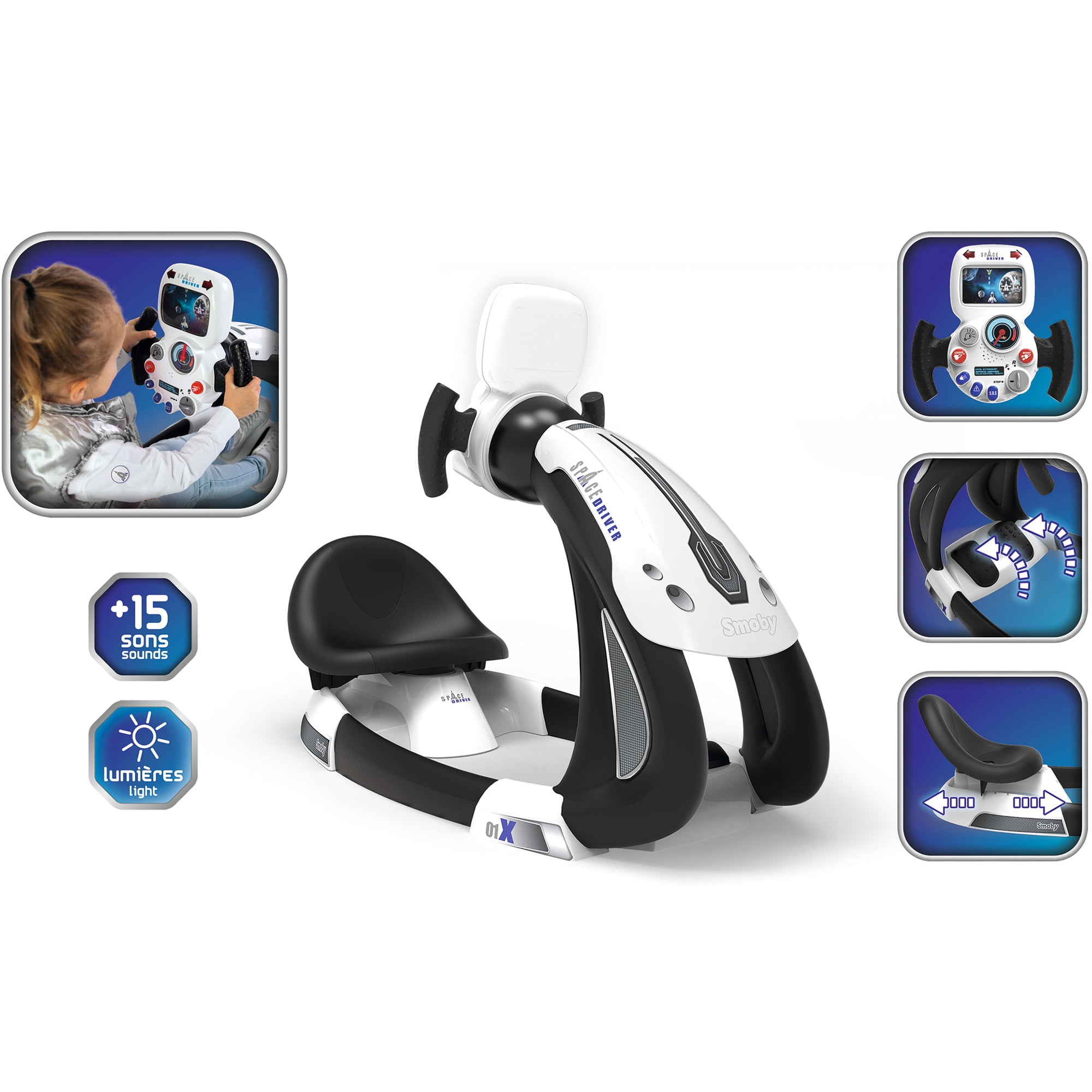 Smoby Space Drive- Children's Space Ship Simulator in Black W/ Electronic Steering Wheel & Backlit Screen, Ages 3+