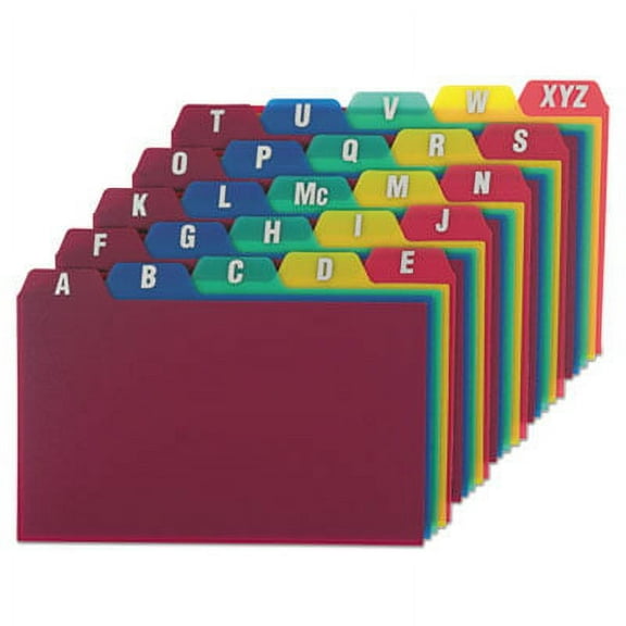 2PK Oxford Durable Poly A-Z Card Guides, 1/5-Cut Top Tab, A to Z, 3 x 5, Assorted Colors, 25/Set (73153)