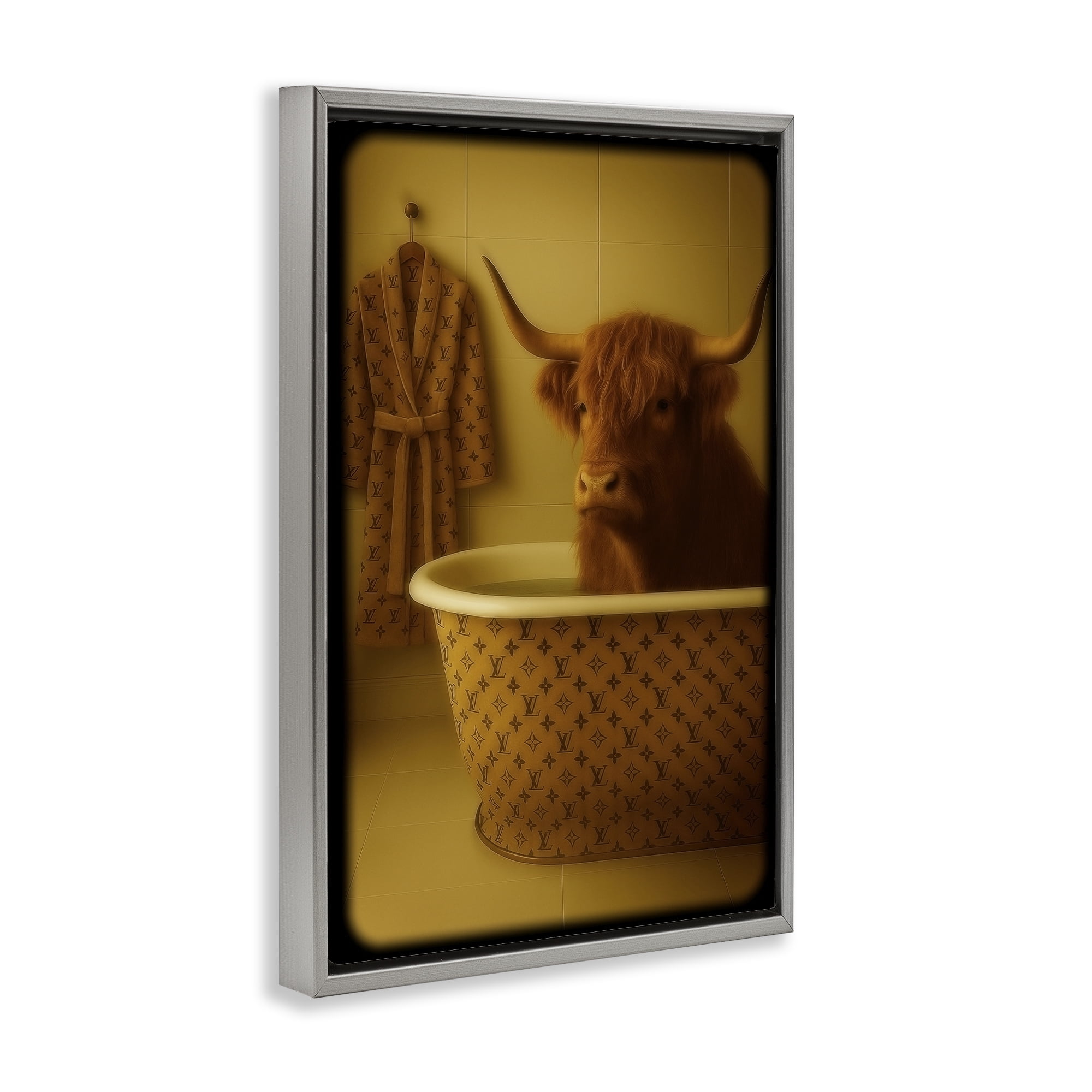 Stupell Industries Couture Highland in Luxury Tub Gray Framed Floater Canvas Wall Art, design by Grotto Studios