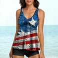thumbnail image 2 of Bjutir Usa Bathing Suit Women Summer Patriotic Plus Size Ruched Flag Star Graphic Print Two Piece Swimsuits High Waisted V Neck Beach Vacation Swimwear Women Tankini Set Blue L, 2 of 5