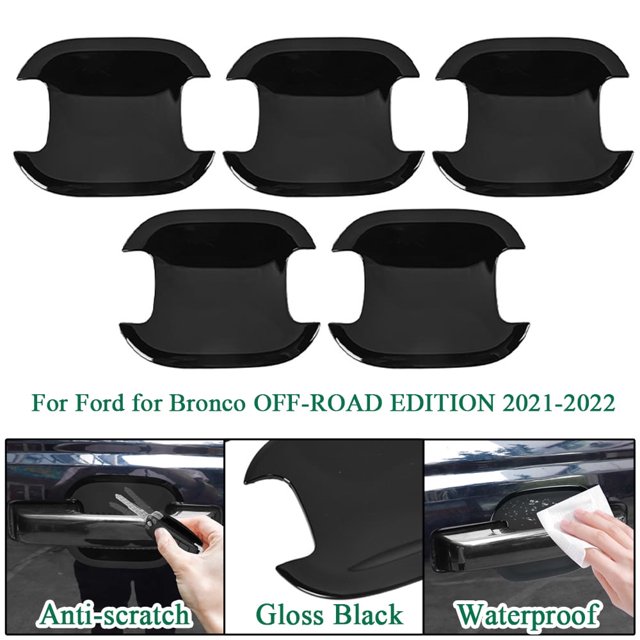 ALLTIMES 5PCS Door Handle Bowl Protector Cover for Ford for Bronco OFF-ROAD 2021-2022, for Front Rear Left Driver Right Passenger Side Tailgate, Gloss Black
