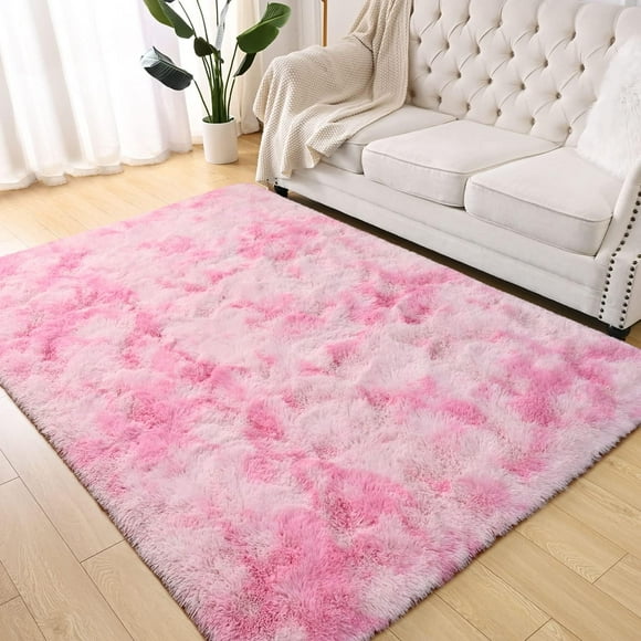 shiyou-Fluffy Large Area Rugs for Living Room Bedroom, 3x5 Tie Dyed Pink Rug for Boys Girls Room Decor, Soft Shag Non-Slip Carpet for Nursery, Luxury and Shaggy Kids Rug Floor Play Mat