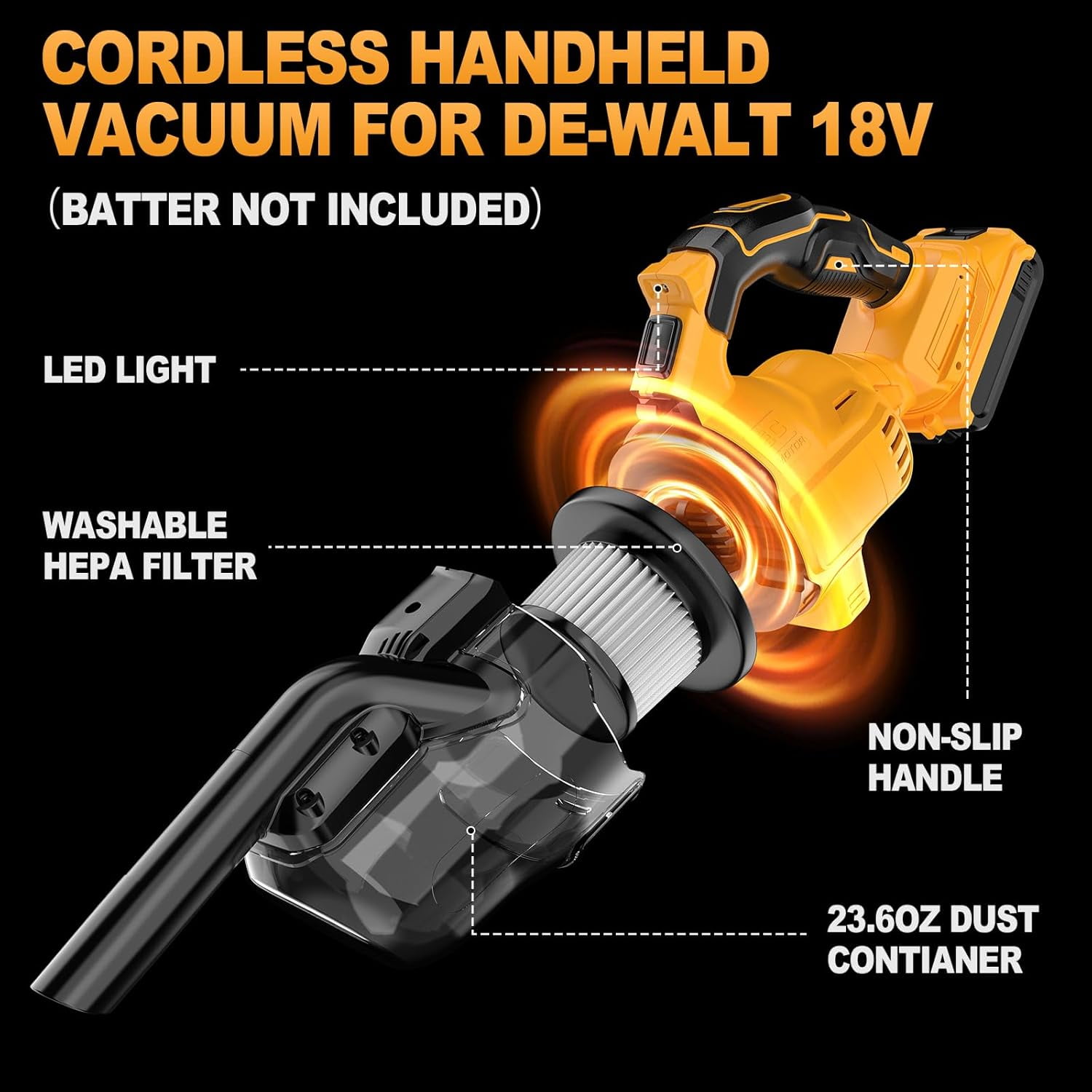 Cordless Vacuum for DeWalt 20V Battery, Portable Handheld & Stick 2-in-1 Cleaner with 16000Pa Suction, 10L Capacity, HEPA Filter, Attachments, Includes 1 Battery for Home, Car, Floor