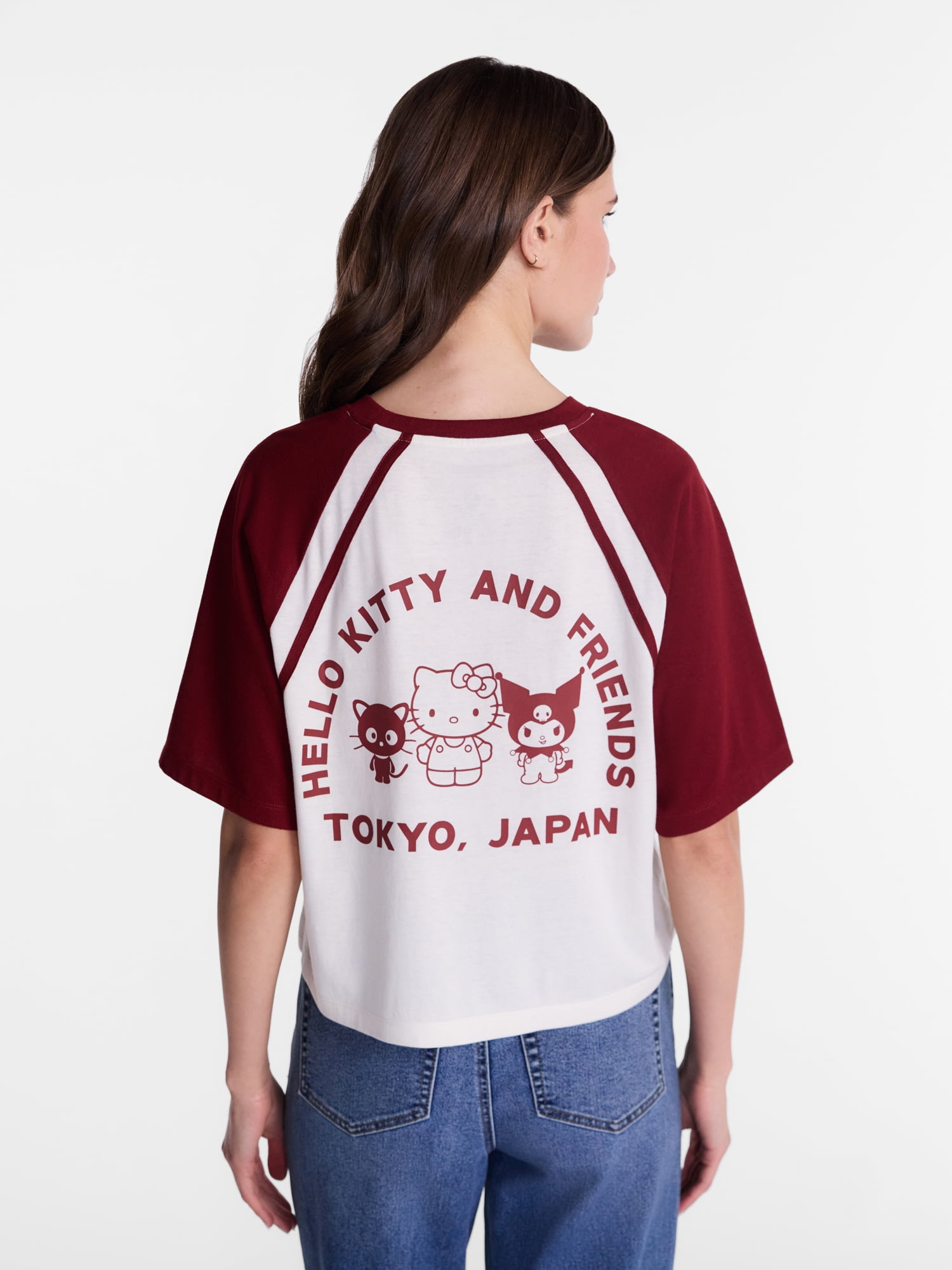 Hello Kitty and Friends Women’s Graphic Skimmer Raglan Tee with Short Sleeves, Sizes XXS-XXL