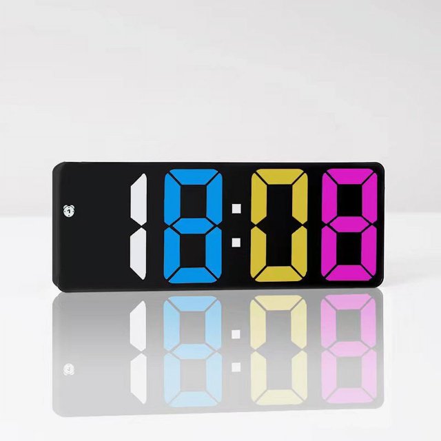 Reloj despertador con espejo de fuente grande, reloj LED multifunción, reloj electrónico con batería enchufable, reloj despertador de doble propósito