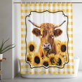 thumbnail image 5 of Yellow Yak Shower Curtain Set, Waterproof Shower Curtains for Bathroom, Sunflowers Checkered Elegant Pastoral Buffalo Washable Fabric Cloth Bath Curtain for Bathtub Decoration with Hooks 48x72 Inches, 5 of 9