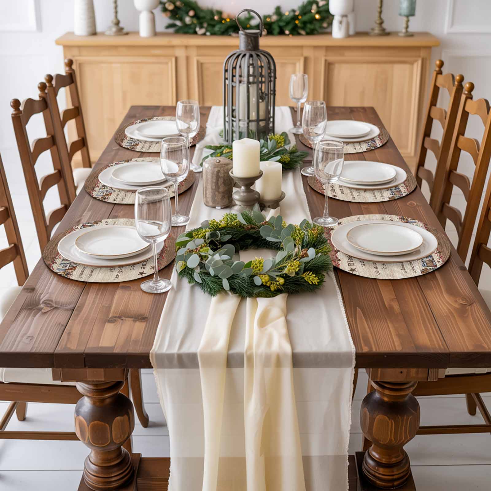 Farmhouse Round Placemats Set of 8 for Dinning Tables,Heat-proof Braided Table Mats 13 Inch,Brown Country Star Berry Vintage Wood Grain Washable Place Mat for Kitchen Restaurant Party Table Decor