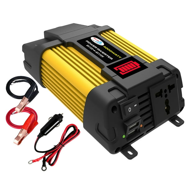 Inversor de corriente para automóvil Convertidor de inversor para automóvil con pantalla de batería LED (300W 110V) Likrtyny Accesorios para autos y motos