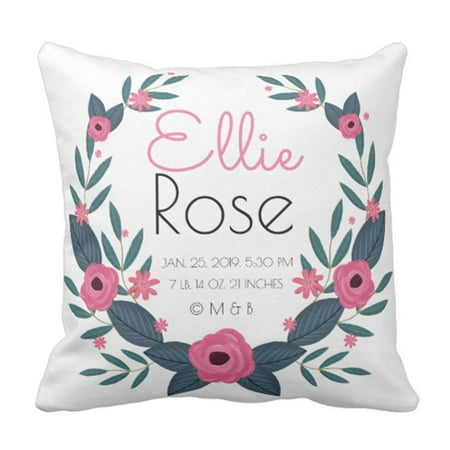 Baby Wreath - BPBOP Floral Keepsake Personalized Baby Girl Wreath Birth Record Nursery Pillowcase Cover 18x18 inch