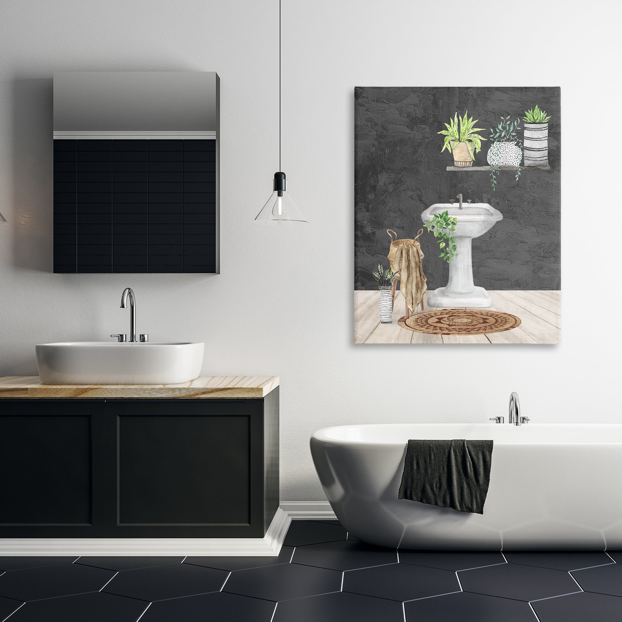 Stupell Industries Relaxing Bathroom Scene Bath & Laundry Painting Wrapped Canvas Art Print Wall Art, 36 x 48