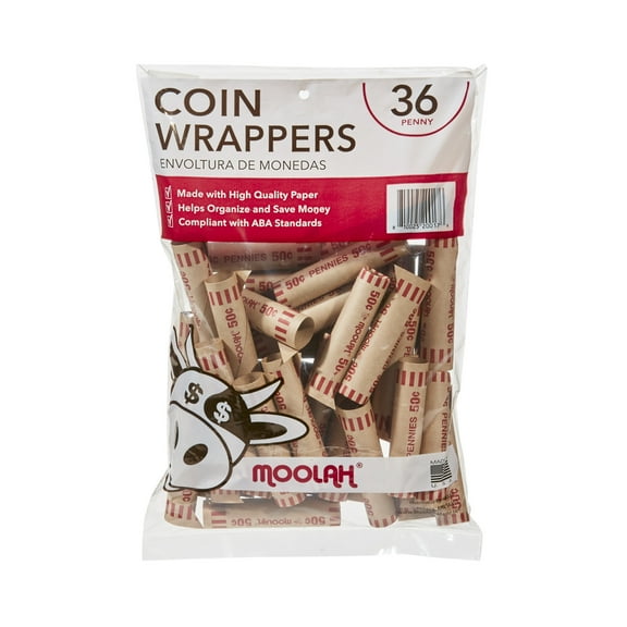 MOOLAH Preformed Paper Penny Coin Wrappers, 36 Count