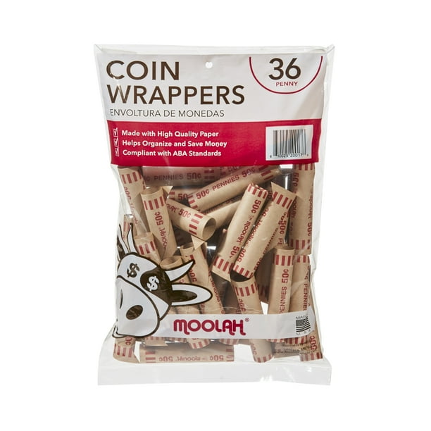 MOOLAH Preformed Paper Penny Coin Wrappers, 36 Count