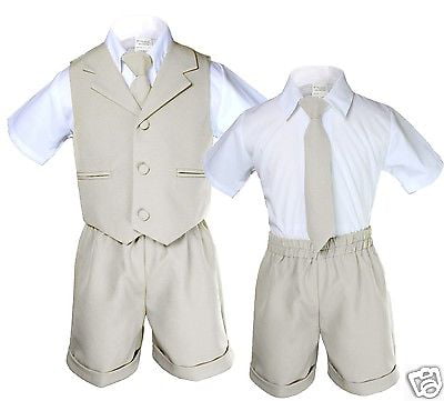 New Baby Boy & Toddler Eton Formal Vest Shorts Suit Silver S M L XL 2T 3T 4T 
