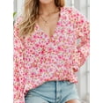 thumbnail image 6 of Weardear Women Boho Floral V Neck Dressy Blouses Puff Long Sleeve Elegant Chiffon Tops, 6 of 7