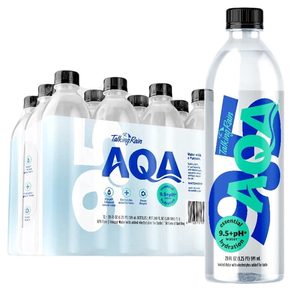 Talking Rain AQA SCH4 Alkaline Ionized Bottled Water, 9.5 pH, with Electrolytes and Minerals Added for Taste, 20 fl oz Bottle (Pack of 12)