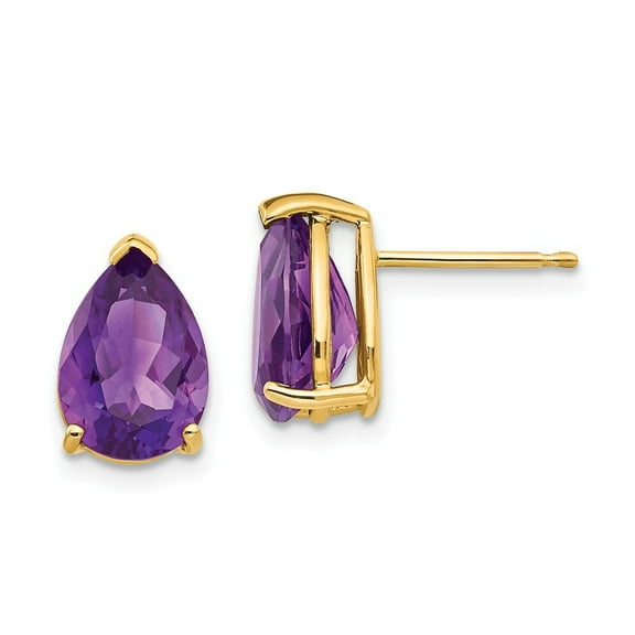 Primal Gold 14 Karat Yellow Gold 10x7mm Pear Amethyst Earrings