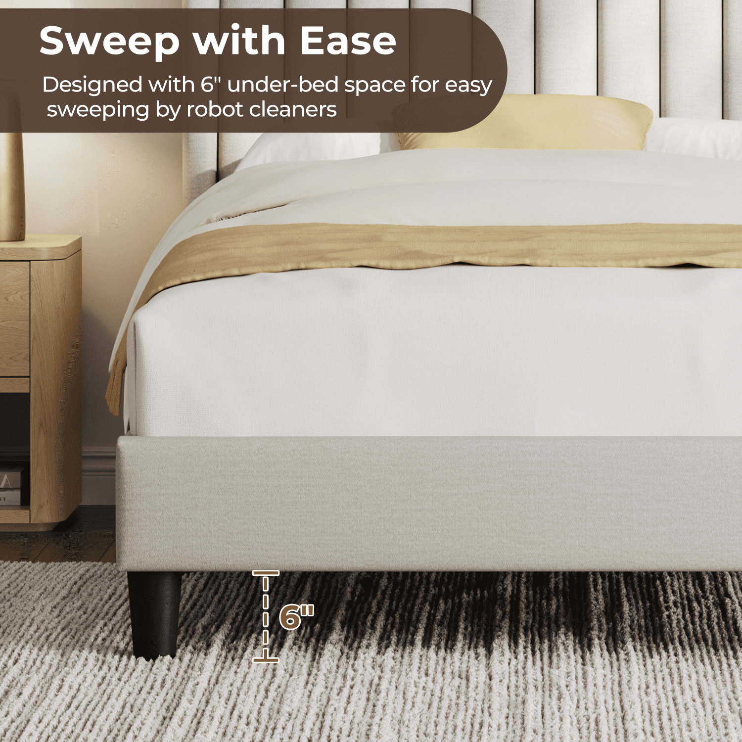Renwick Twin Upholstered Bed Frame with Tufted Headboard, Ivory