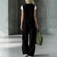 thumbnail image 5 of Iyufng Women's Solid Color Summer Outfits 2 Piece Button Down Vest Top and Casual Pants Set with Pockets, 5 of 9