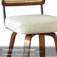 thumbnail image 6 of Swivel Counter Height Bar Stools Set of 3,Mid Century Modern Barstools with Rattan Back,27 inch Seat Height Solid Wood Kitchen Island Stools,Beige Faux Leather Upholstery Bar Chairs, 6 of 7