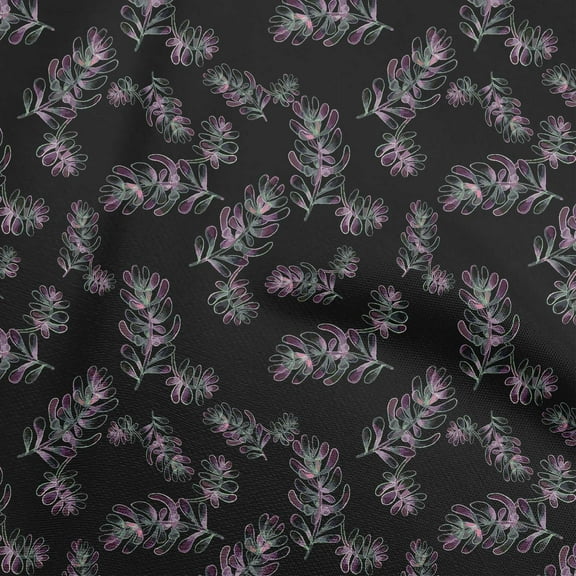 oneOone Polyester Spandex Black Fabric Leaves Sewing Craft Projects Fabric Prints By Yard 56 Inch Wide