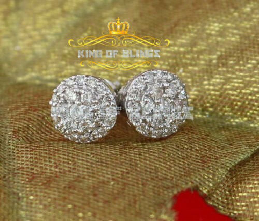 King of Bling's 10K Real White Gold Real Diamond 0.55ct Men's/Women's Stud Round Earrings