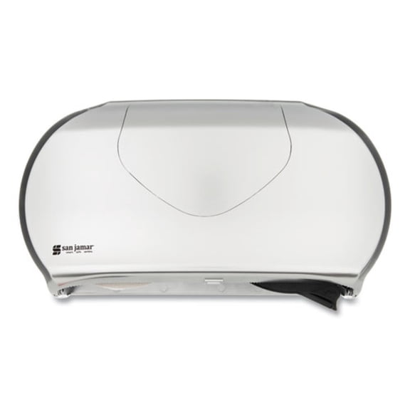 San Jamar Twin Jumbo Toilet Paper Dispenser, 19 1/4 x 6 x 12 1/4, Faux Stainless Steel -SJMR4070SS