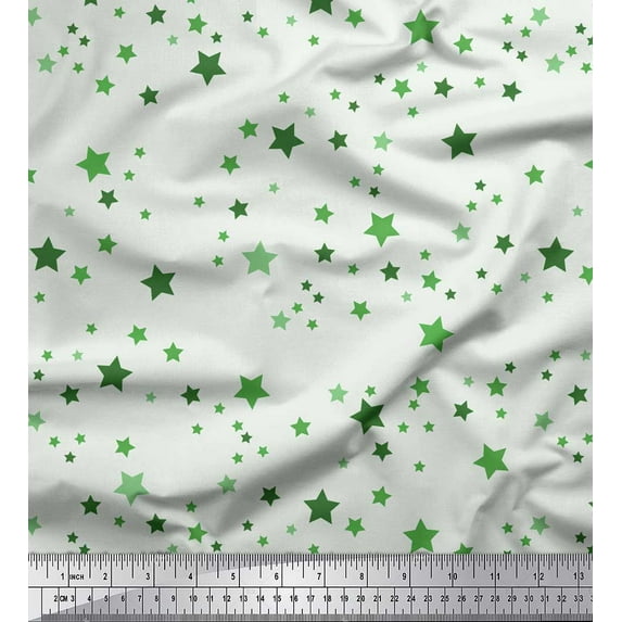 Soimoi Green Georgette Viscose Fabric Stars Star Print Fabric by Yard 42 Inch Wide