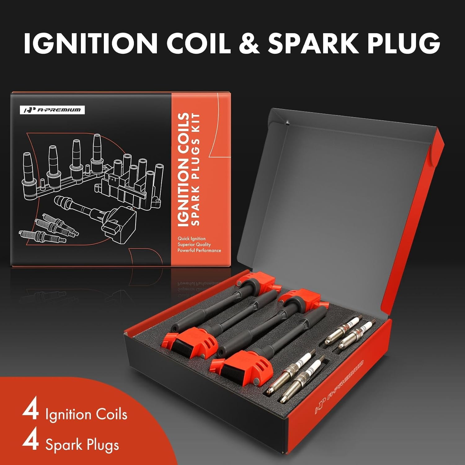 A-Premium (Red) Set of 8 Ignition Coil Pack and Iridium Spark Plugs Compatible with Toyota Camry 2018-2024, RAV4 2019-2023, Corolla 2020-2022 & Lexus ES250 2021-2024, NX250 2022-2023, 1.8L 2.5L