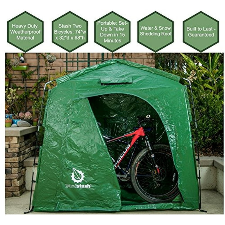 YardStash Bike Cover - Heavy Duty Waterproof Bicycle Tarp for Outdoor  Storage & Portable Shelter - Green Large