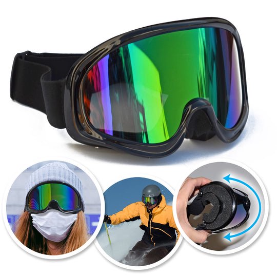 SUNNYOUTDOOR Ski Goggles UV400 Anti-fog Sunglasses Skiing Men Women Bike Sport VIrus Wind Dus (Black)