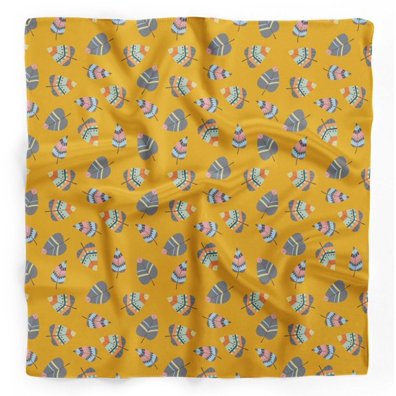 Bimba Gold Tribal Leaves Printed Pure Silk Scarf For Hair Neck Head Bandanas For Women 40 x 80 Inches