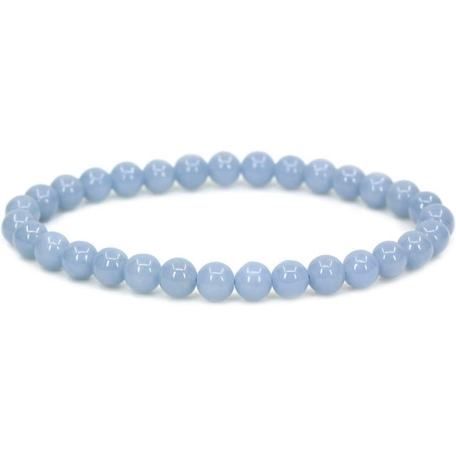Angelstones Bracelet Extensible en Perles Rondes de Pierre Précieuse Angelite Bleue Naturelle 6mm 7 Pouces Unisexe