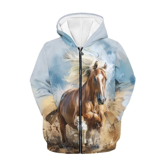 chaqlin Horse Hoodies for Girls Boys Size 6-7 Casual Zip Up Hoodie Kids Long Sleeve Hooded Sweatshirts Lightweight Loose Sports Jackets with Pocket