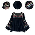 thumbnail image 6 of Milageto Women's Mexican Embroidered Tops Bohemian Blouse for Vacation Shopping Party Black, 6 of 8